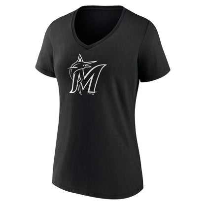 Miami Marlins Women's Monochrome Personalized Name & Number V-Neck T-Shirt - Black