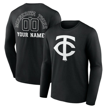 Minnesota Twins Monochrome Personalized Name & Number Long Sleeve T-Shirt - Black