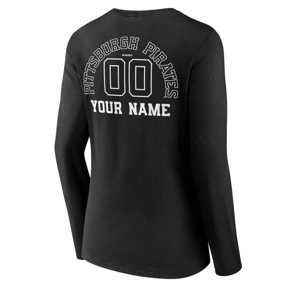 Pittsburgh Pirates Women's Monochrome Personalized Name & Number Long Sleeve V-Neck T-Shirt - Black