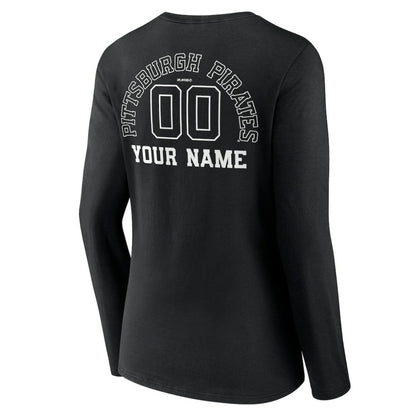 Pittsburgh Pirates Women's Monochrome Personalized Name & Number Long Sleeve V-Neck T-Shirt - Black