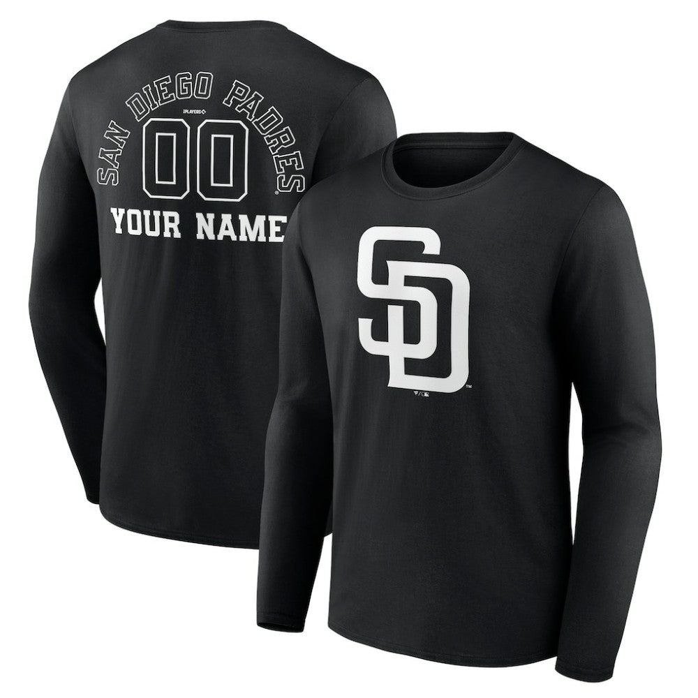 San Diego Padres Monochrome Personalized Name & Number Long Sleeve T-Shirt - Black