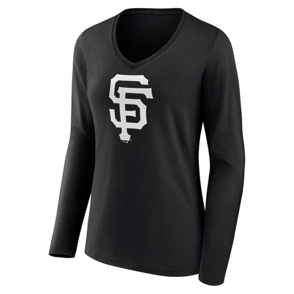 San Francisco Giants Women's Monochrome Personalized Name & Number Long Sleeve V-Neck T-Shirt - Black