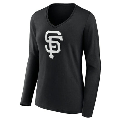 San Francisco Giants Women's Monochrome Personalized Name & Number Long Sleeve V-Neck T-Shirt - Black