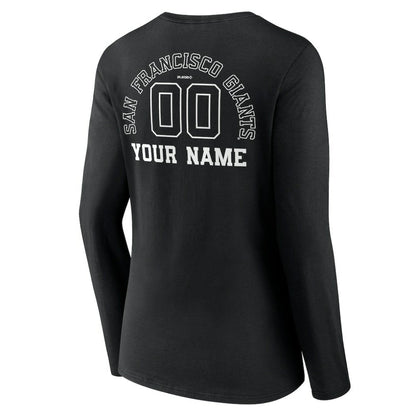 San Francisco Giants Women's Monochrome Personalized Name & Number Long Sleeve V-Neck T-Shirt - Black