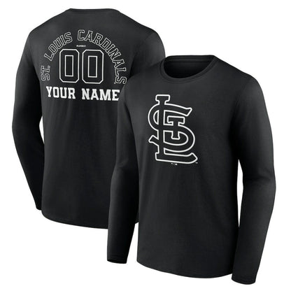 St. Louis Cardinals Monochrome Personalized Name & Number Long Sleeve T-Shirt - Black