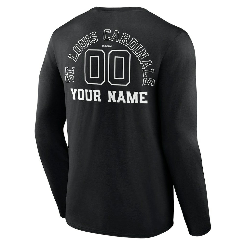 St. Louis Cardinals Monochrome Personalized Name & Number Long Sleeve T-Shirt - Black