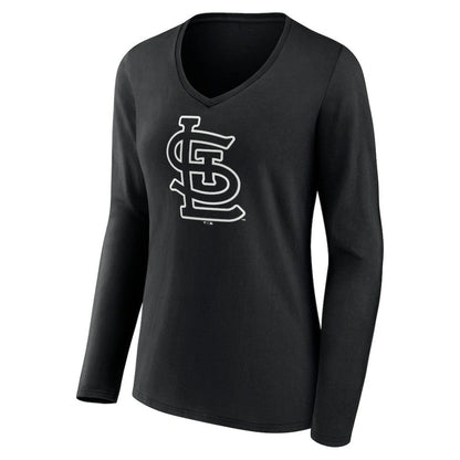 St. Louis Cardinals Women's Monochrome Personalized Name & Number Long Sleeve V-Neck T-Shirt - Black