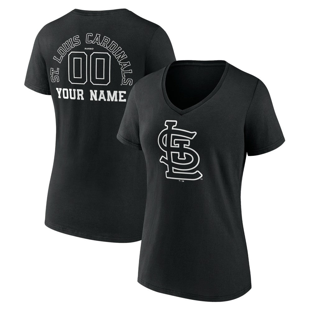 St. Louis Cardinals Women's Monochrome Personalized Name & Number V-Neck T-Shirt - Black
