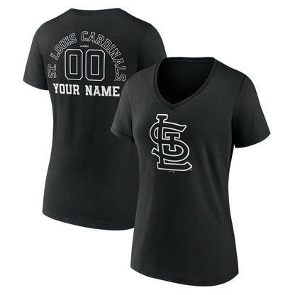 St. Louis Cardinals Women's Monochrome Personalized Name & Number V-Neck T-Shirt - Black