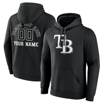 Tampa Bay Rays Monochrome Personalized Name & Number Pullover Hoodie - Black