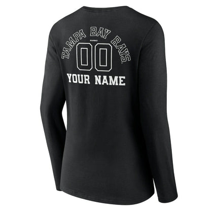 Tampa Bay Rays Women's Monochrome Personalized Name & Number Long Sleeve V-Neck T-Shirt - Black