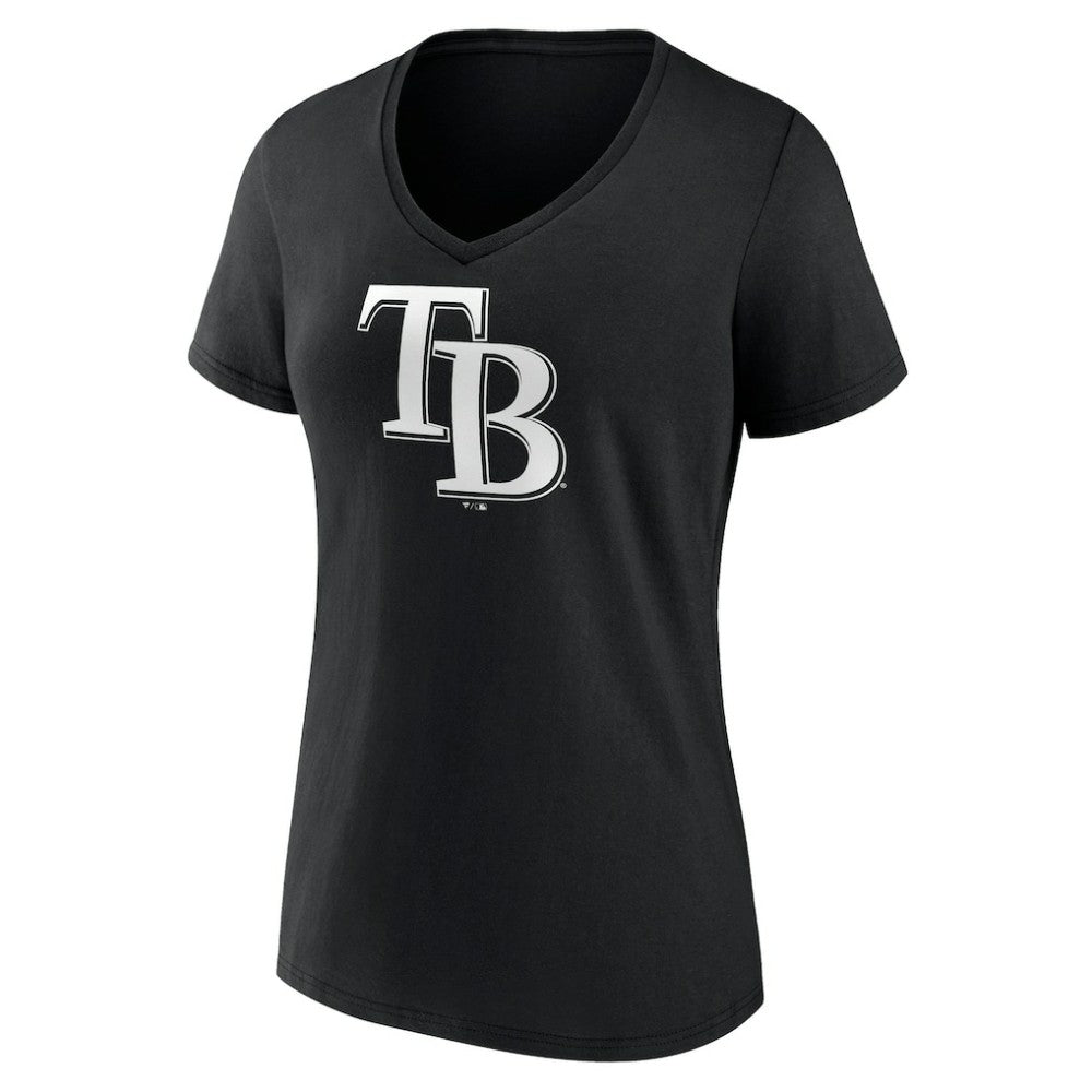 Tampa Bay Rays Women's Monochrome Personalized Name & Number V-Neck T-Shirt - Black