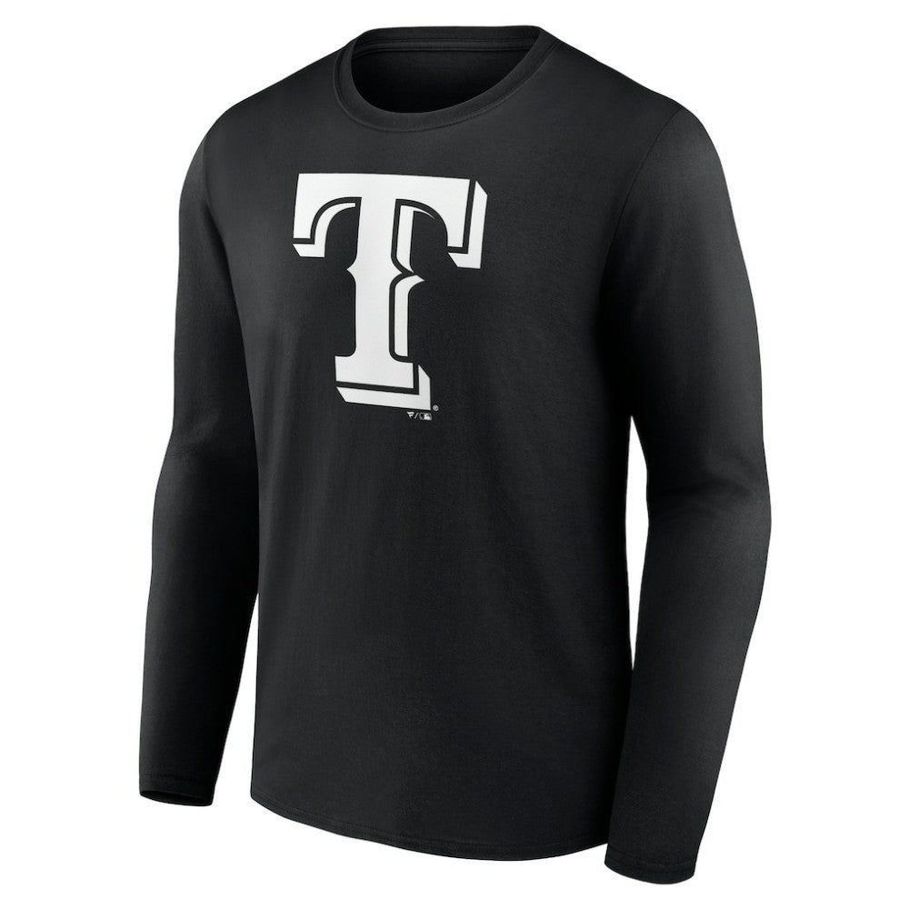 Texas Rangers Monochrome Personalized Name & Number Long Sleeve T-Shirt - Black