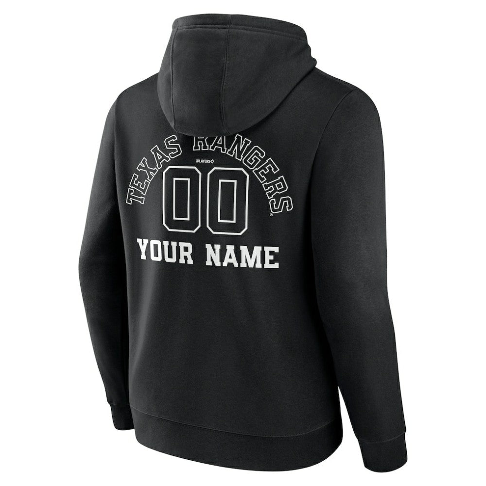 Texas Rangers Monochrome Personalized Name & Number Pullover Hoodie - Black