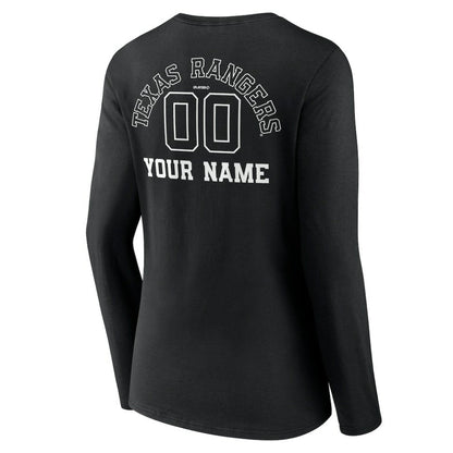 Texas Rangers Women's Monochrome Personalized Name & Number Long Sleeve V-Neck T-Shirt - Black