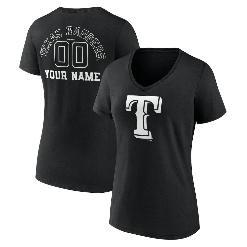 Texas Rangers Women's Monochrome Personalized Name & Number V-Neck T-Shirt - Black