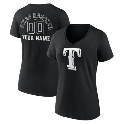 Texas Rangers Women's Monochrome Personalized Name & Number V-Neck T-Shirt - Black