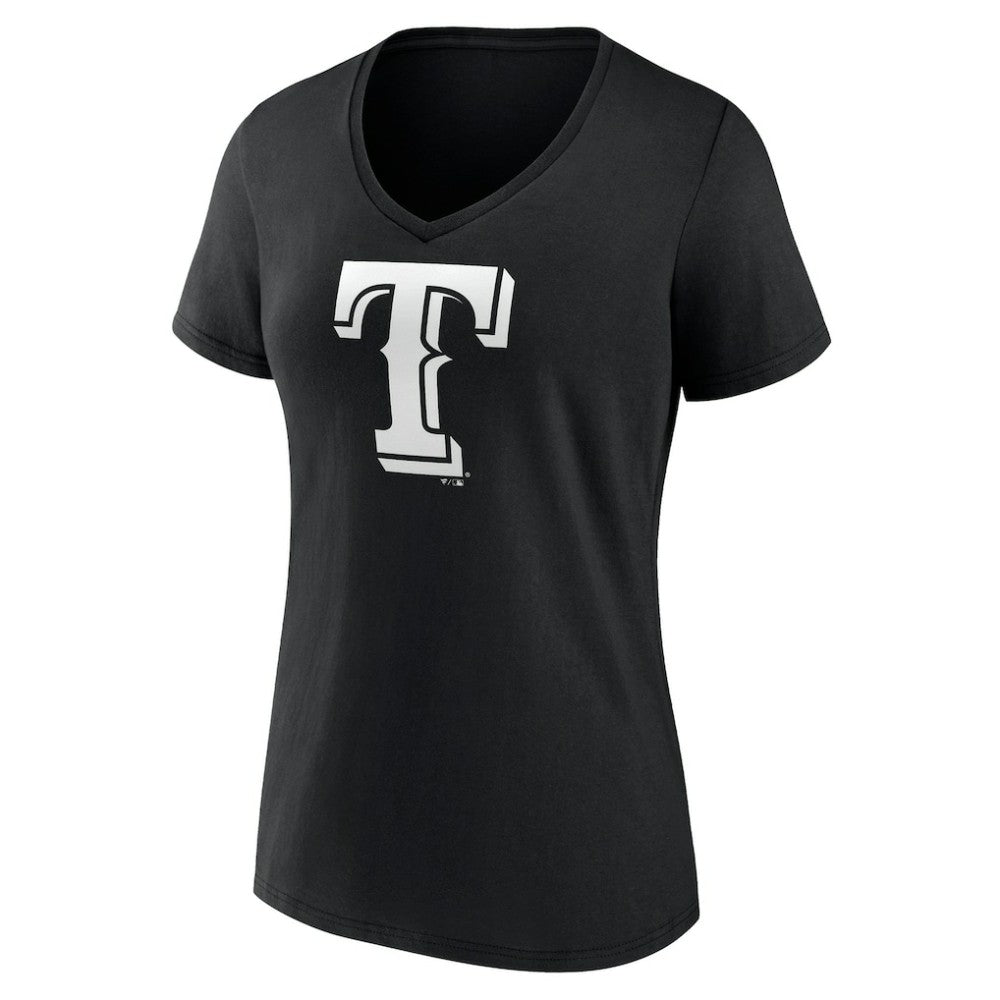 Texas Rangers Women's Monochrome Personalized Name & Number V-Neck T-Shirt - Black