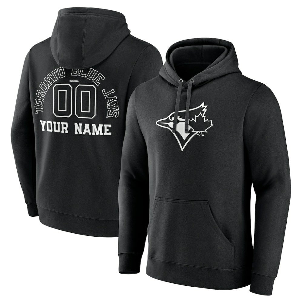 Toronto Blue Jays Monochrome Personalized Name & Number Pullover Hoodie - Black