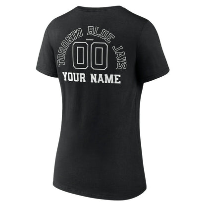 Toronto Blue Jays Women's Monochrome Personalized Name & Number V-Neck T-Shirt - Black