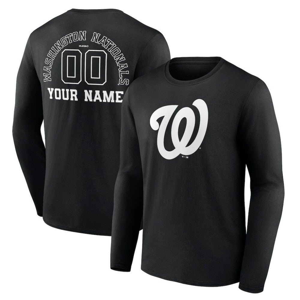 Washington Nationals Monochrome Personalized Name & Number Long Sleeve T-Shirt - Black