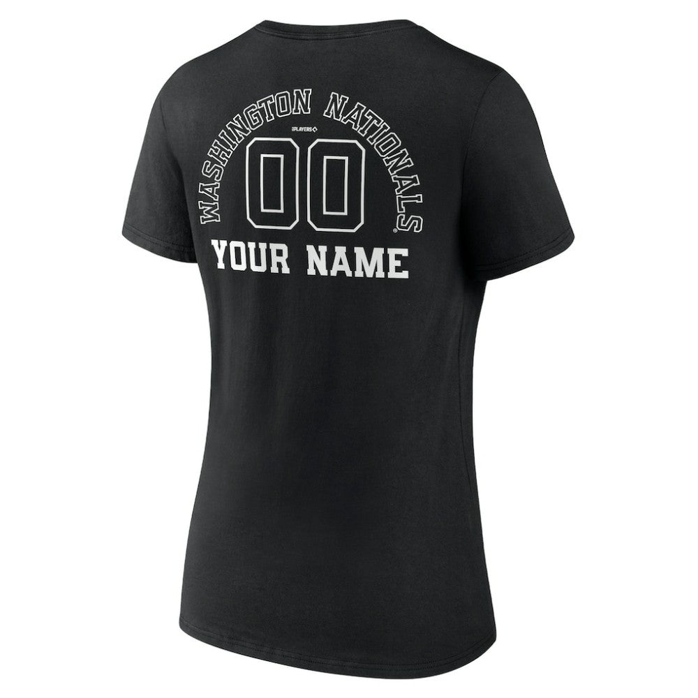 Washington Nationals Women's Monochrome Personalized Name & Number V-Neck T-Shirt - Black