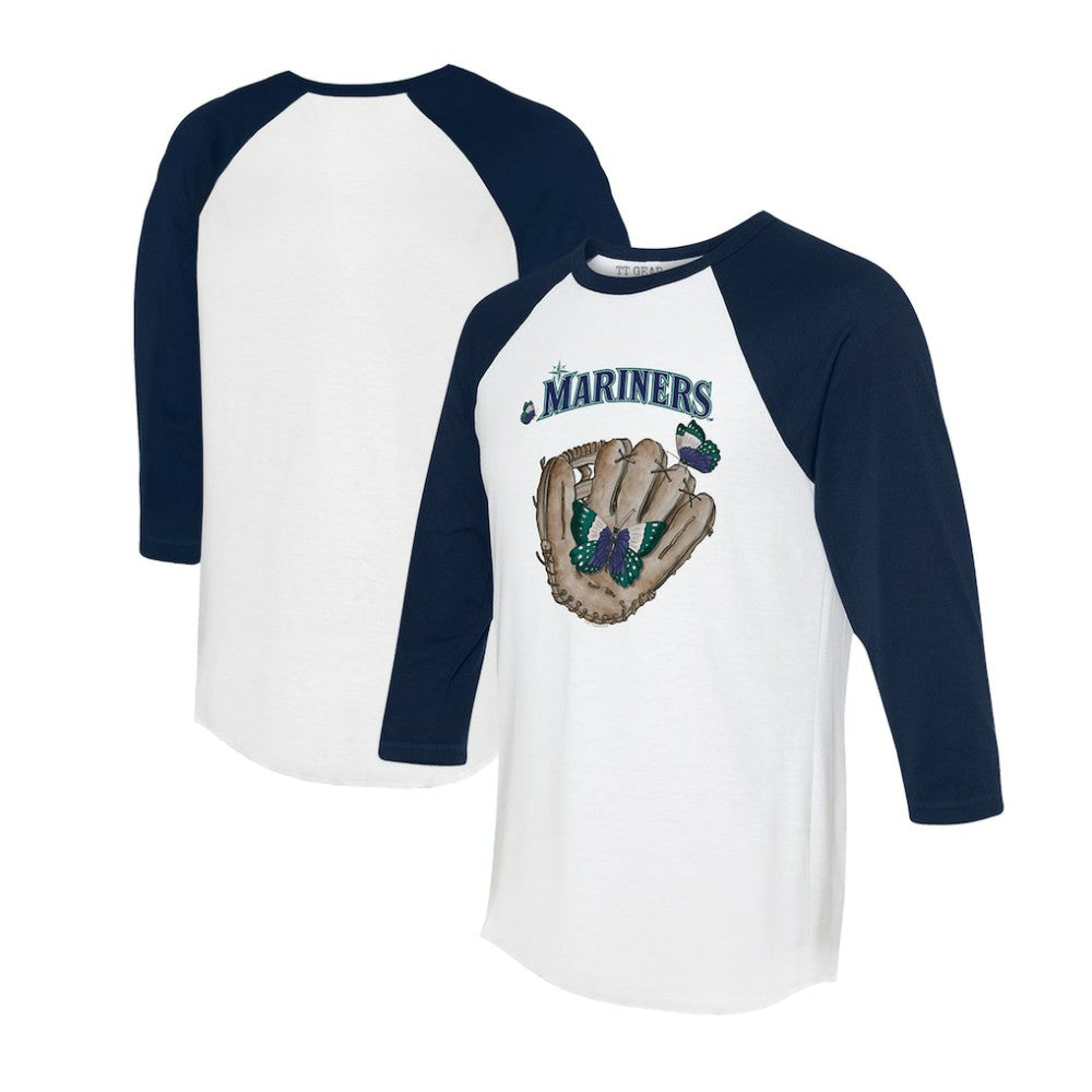 Seattle Mariners Tiny Turnip Unisex Butterfly Glove 3/4-Sleeve Raglan T-Shirt - White/Navy