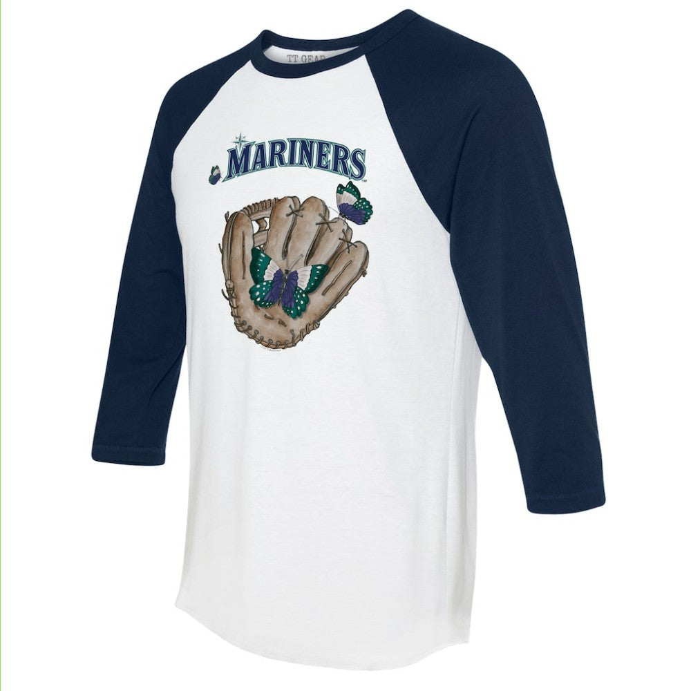 Seattle Mariners Tiny Turnip Unisex Butterfly Glove 3/4-Sleeve Raglan T-Shirt - White/Navy