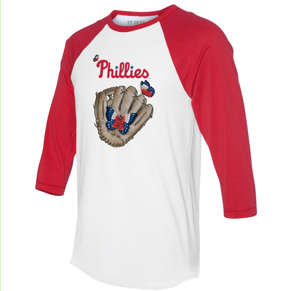 Philadelphia Phillies Tiny Turnip Unisex Butterfly Glove 3/4-Sleeve Raglan T-Shirt - White/Red