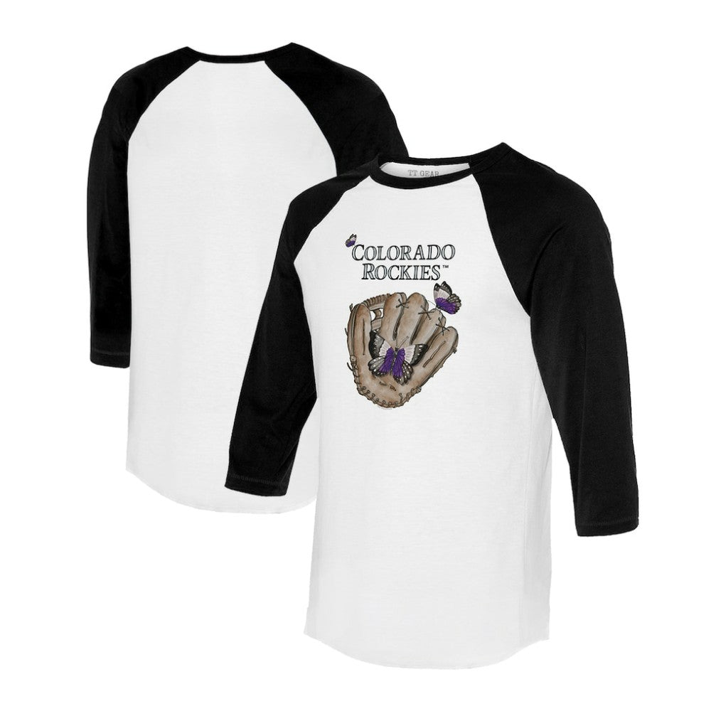 Colorado Rockies Tiny Turnip Unisex Butterfly Glove 3/4-Sleeve Raglan T-Shirt - White/Black