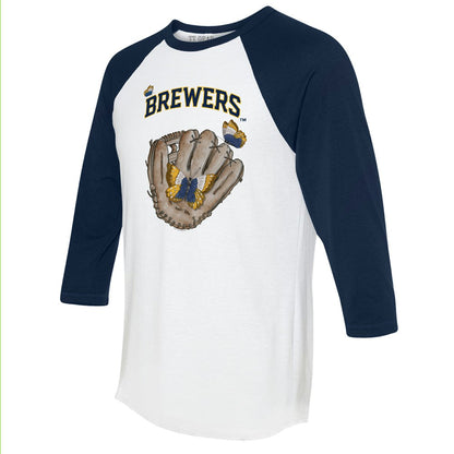 Milwaukee Brewers Tiny Turnip Unisex Butterfly Glove 3/4-Sleeve Raglan T-Shirt - White/Navy