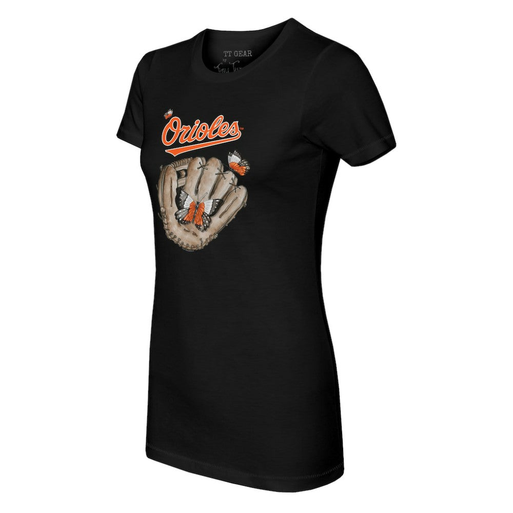 Baltimore Orioles Tiny Turnip Women's Butterfly Glove T-Shirt - Black