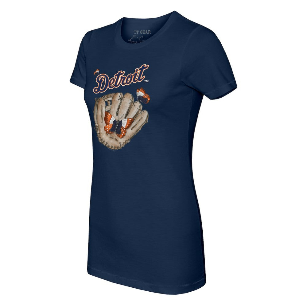 Detroit Tigers Tiny Turnip Women's Butterfly Glove T-Shirt - Navy