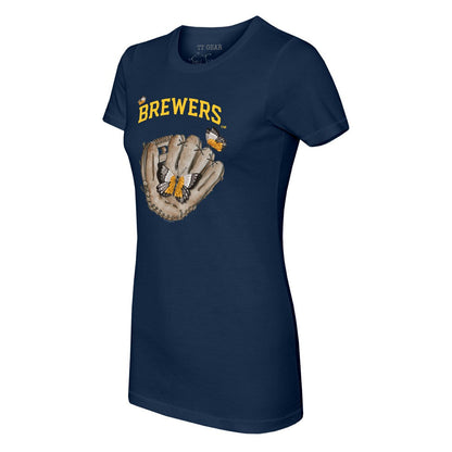 Milwaukee Brewers Tiny Turnip Women's Butterfly Glove T-Shirt - Navy