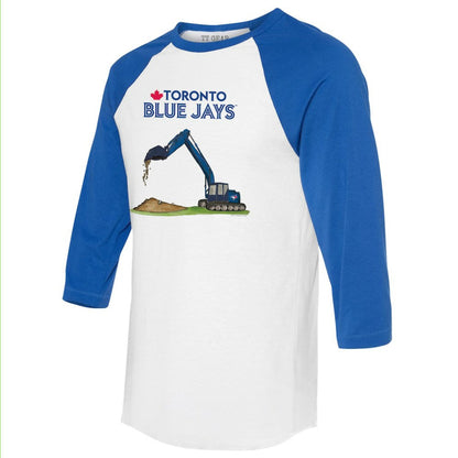 Toronto Blue Jays Tiny Turnip Unisex Excavator 3/4-Sleeve Raglan T-Shirt - White/Royal