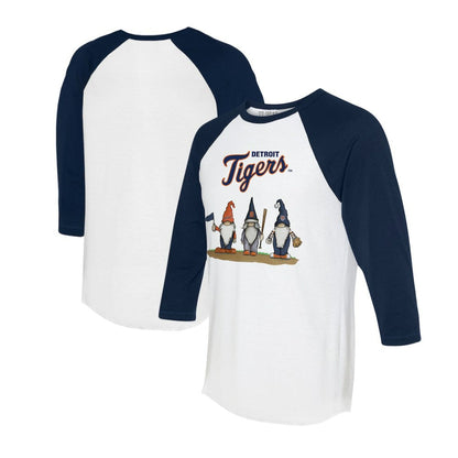 Detroit Tigers Tiny Turnip Unisex Gnomes 3/4-Sleeve Raglan T-Shirt - White/Navy