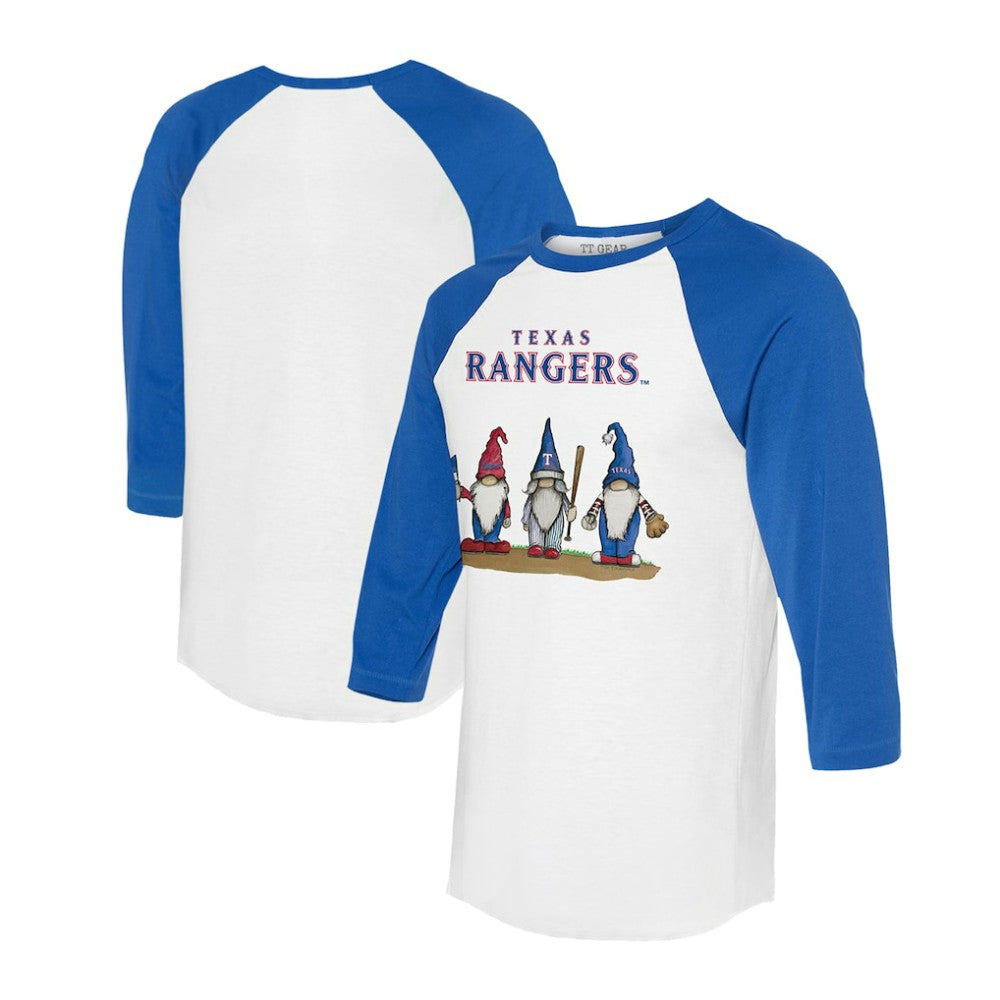 Texas Rangers Tiny Turnip Unisex Gnomes 3/4-Sleeve Raglan T-Shirt - White/Royal