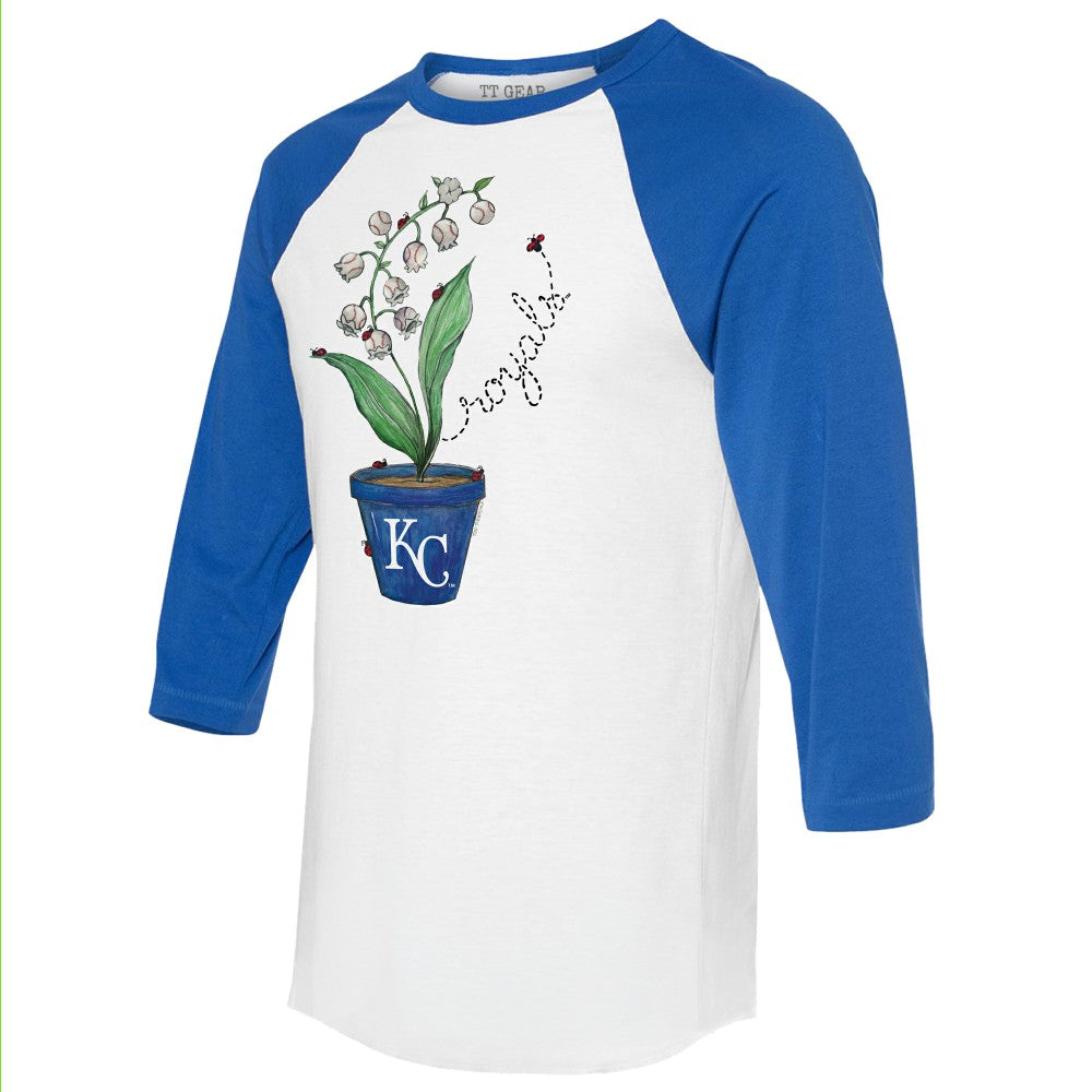 Kansas City Royals Tiny Turnip Unisex Lilies & Ladybugs 3/4-Sleeve Raglan T-Shirt - White/Royal