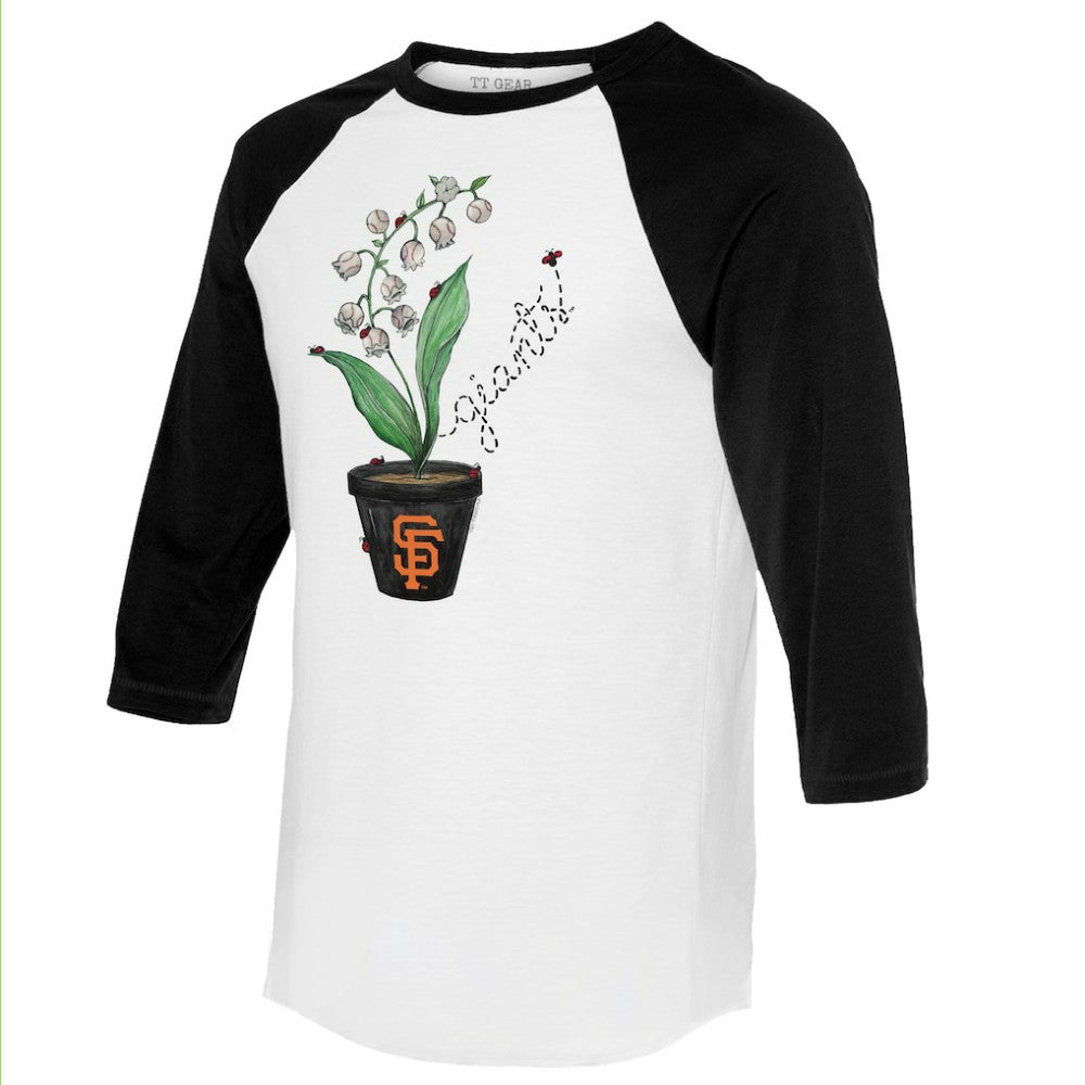 San Francisco Giants Tiny Turnip Unisex Lilies & Ladybugs 3/4-Sleeve Raglan T-Shirt - White/Black