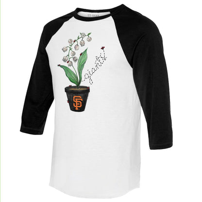 San Francisco Giants Tiny Turnip Unisex Lilies & Ladybugs 3/4-Sleeve Raglan T-Shirt - White/Black