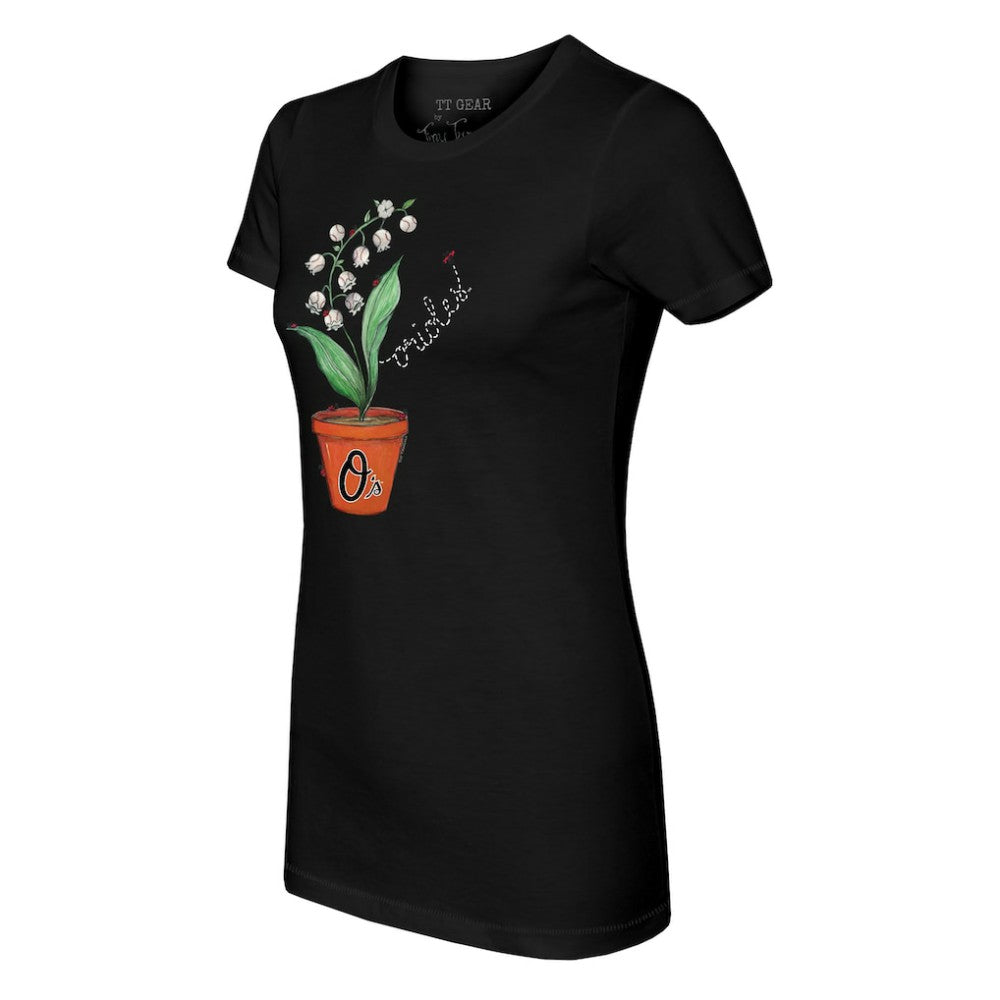 Baltimore Orioles Tiny Turnip Women's Lilies & Ladybugs T-Shirt - Black