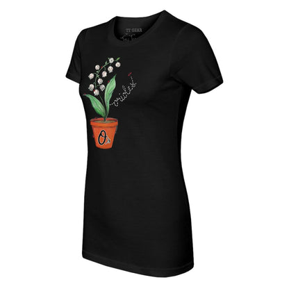 Baltimore Orioles Tiny Turnip Women's Lilies & Ladybugs T-Shirt - Black