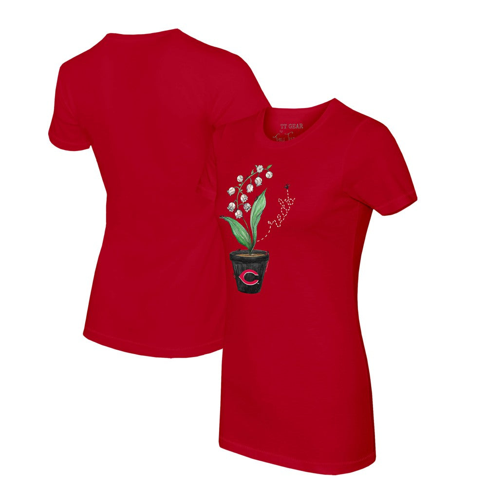 Cincinnati Reds Tiny Turnip Women's Lilies & Ladybugs T-Shirt - Red