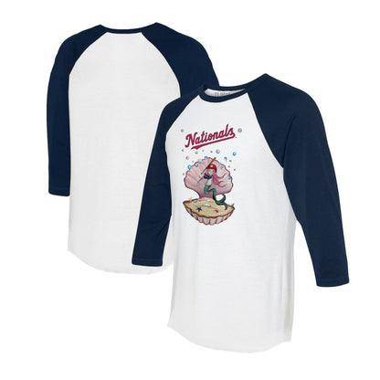 Washington Nationals Tiny Turnip Unisex Mermaid 3/4-Sleeve Raglan T-Shirt - White/Navy