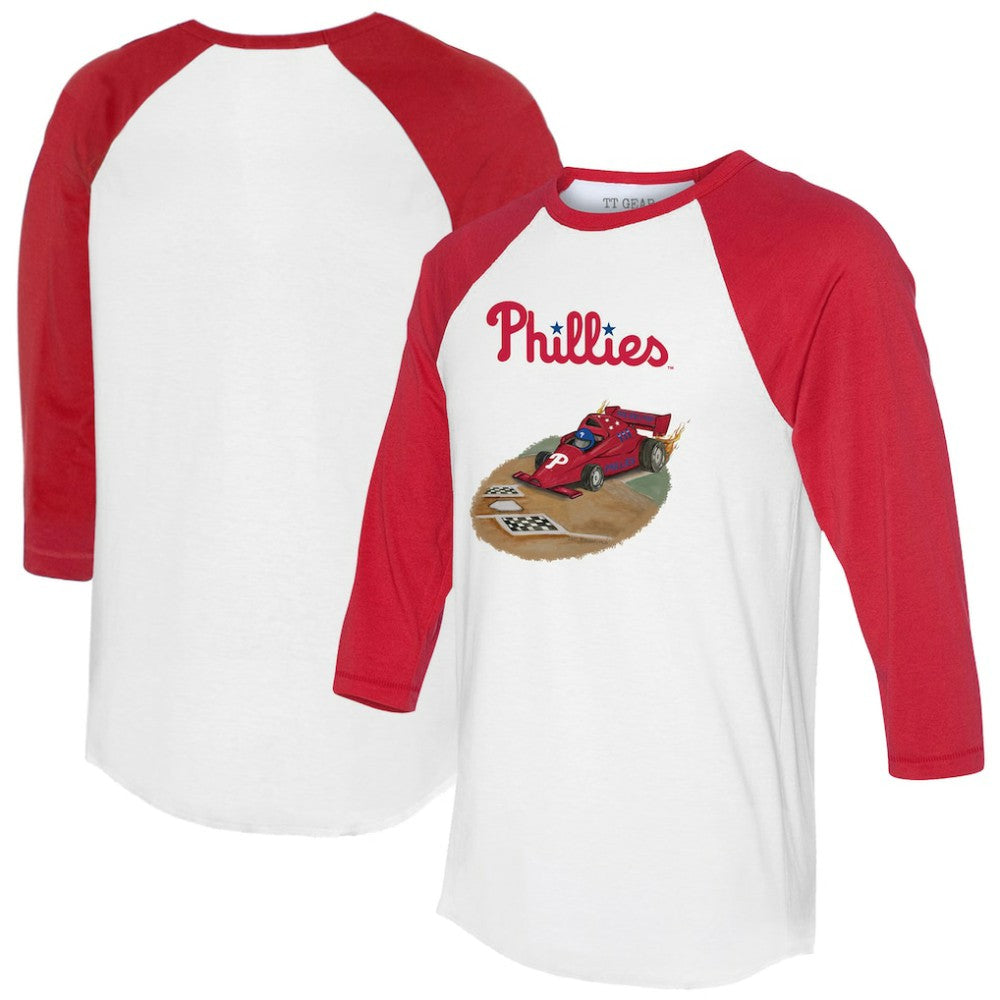 Philadelphia Phillies Tiny Turnip Unisex Race Car 3/4-Sleeve Raglan T-Shirt - White/Red