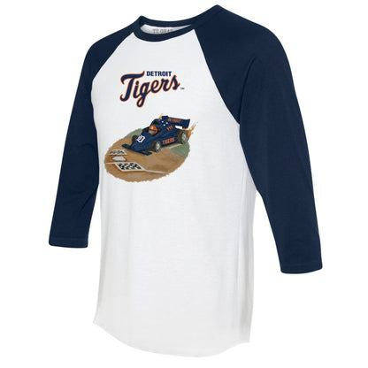 Detroit Tigers Tiny Turnip Unisex Race Car 3/4-Sleeve Raglan T-Shirt - White/Navy