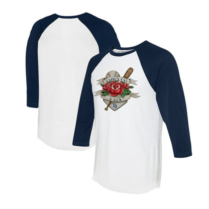 Tampa Bay Rays Tiny Turnip Unisex Tattoo Rose 3/4-Sleeve Raglan T-Shirt - White/Navy