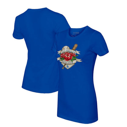 Los Angeles Dodgers Tiny Turnip Women's Tattoo Rose T-Shirt - Royal