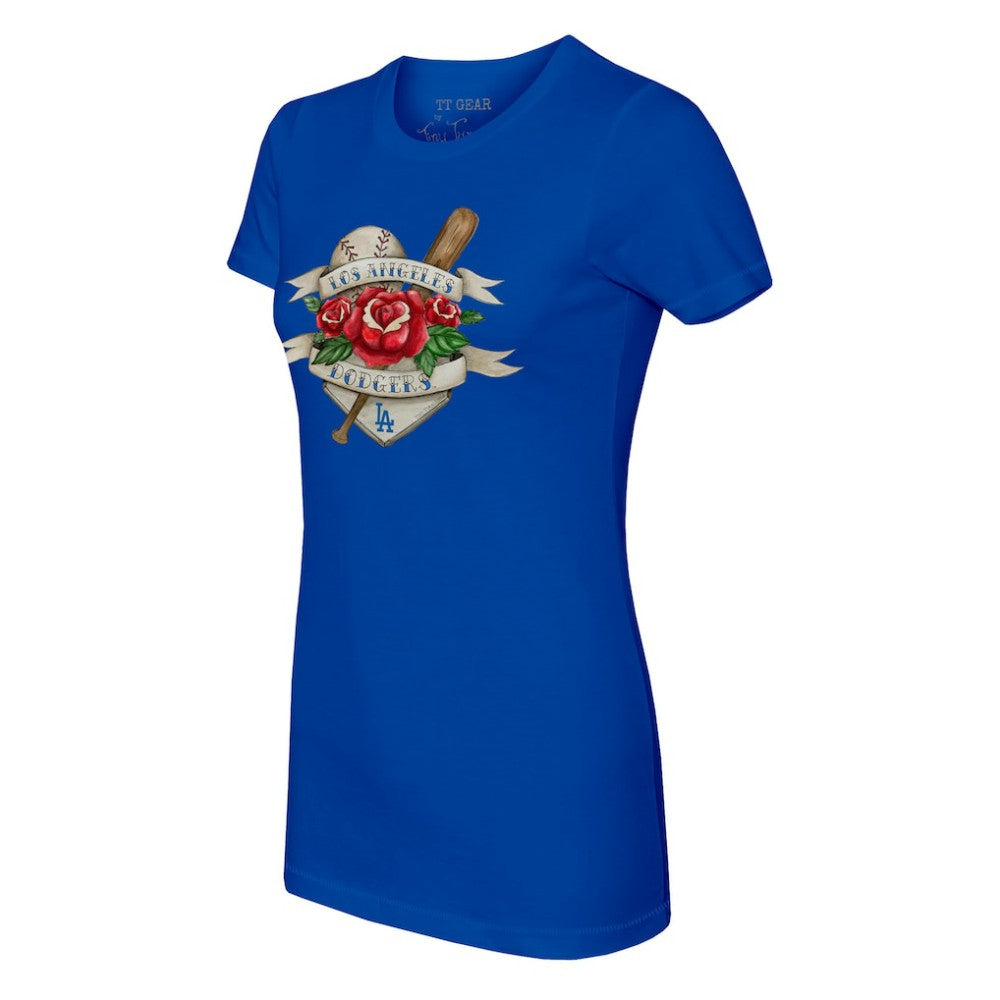 Los Angeles Dodgers Tiny Turnip Women's Tattoo Rose T-Shirt - Royal