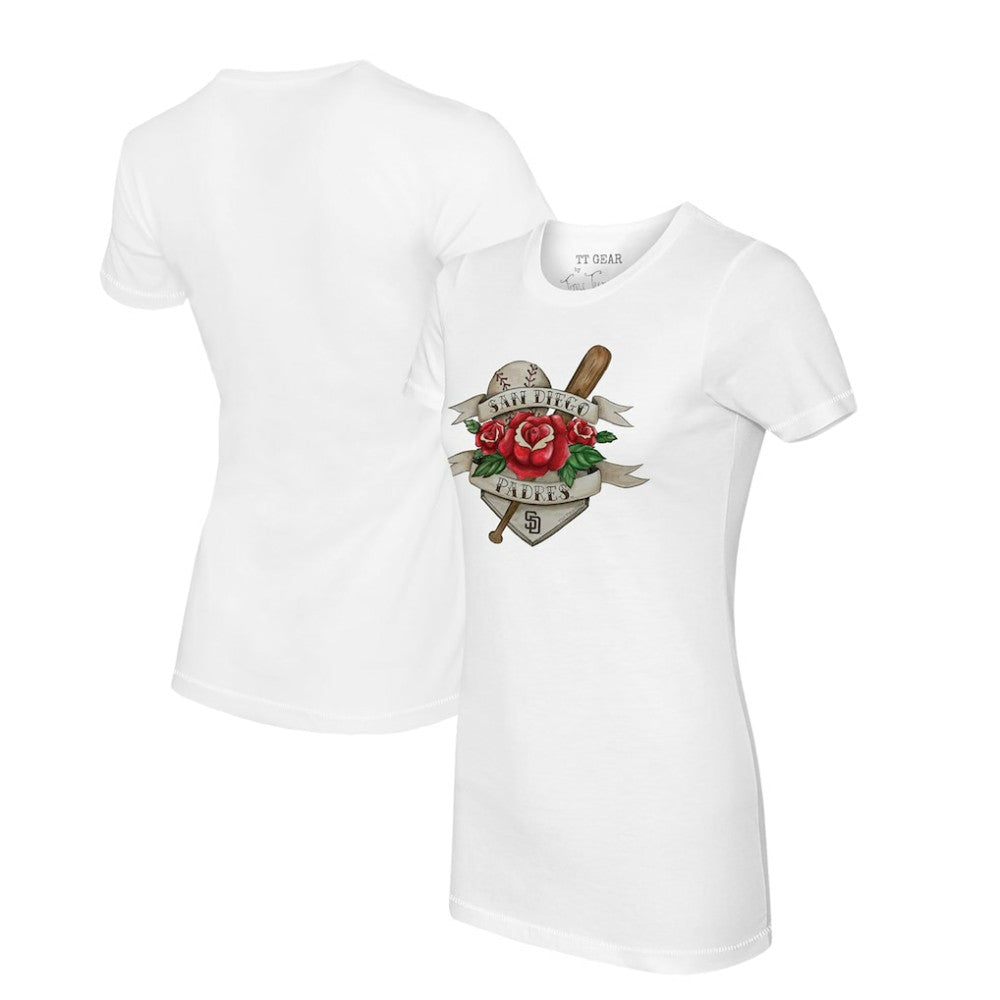 San Diego Padres Tiny Turnip Women's Tattoo Rose T-Shirt - White